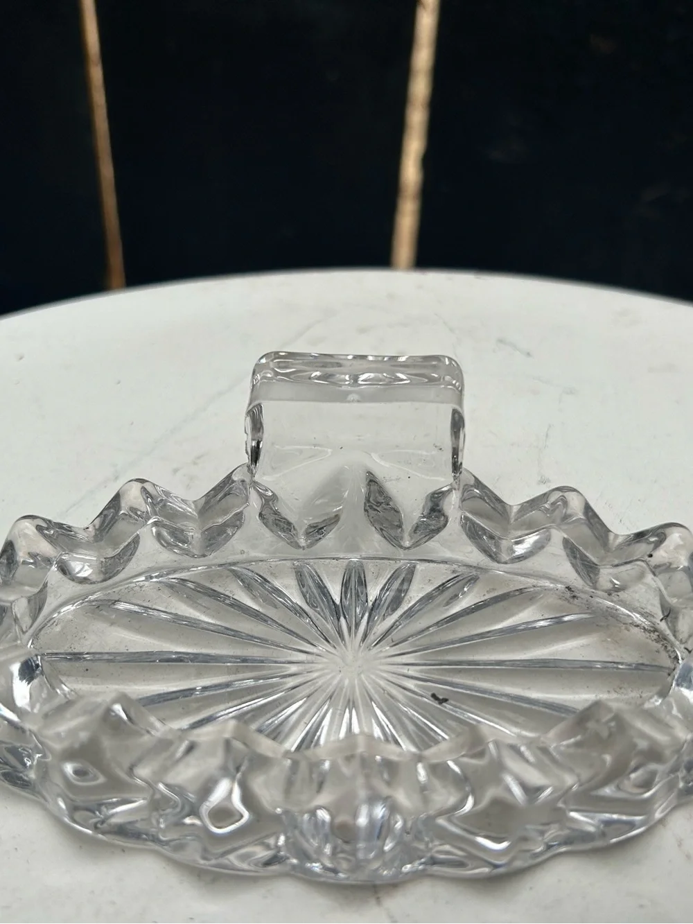 Fostoria American Clear glass individual ashtray with match stand
